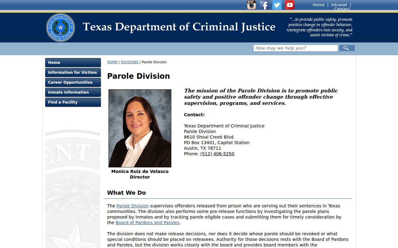 Texas Parole Division source related to Swisher County custody records