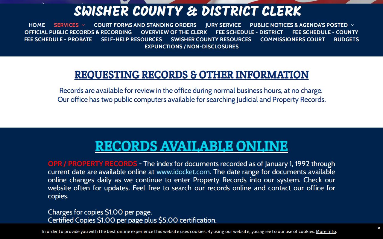 Swisher County criminal court case clerk request information