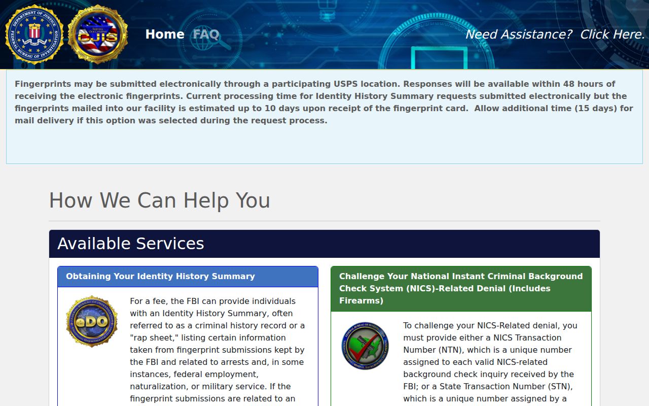 Happy criminal history FBI personal identity review portal