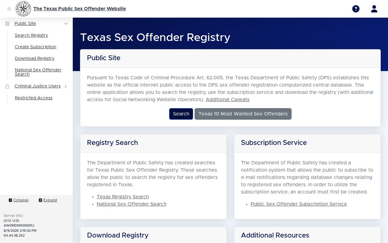 Texas registry notice for a Swisher County sex offender search